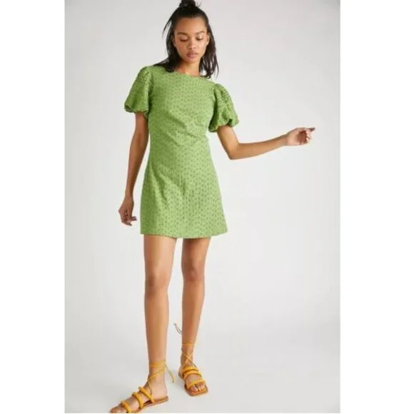 green emerald velvet dress Joie Puff Sleeve Shirred Dress Floral Print Apricot/Green